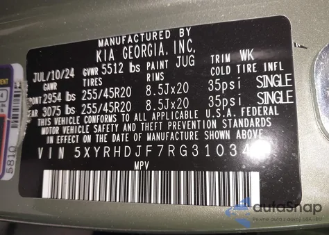 2024 Kia Sorento X-Line Ex from USA, damaged, VIN 5XYRHDJF7RG310342